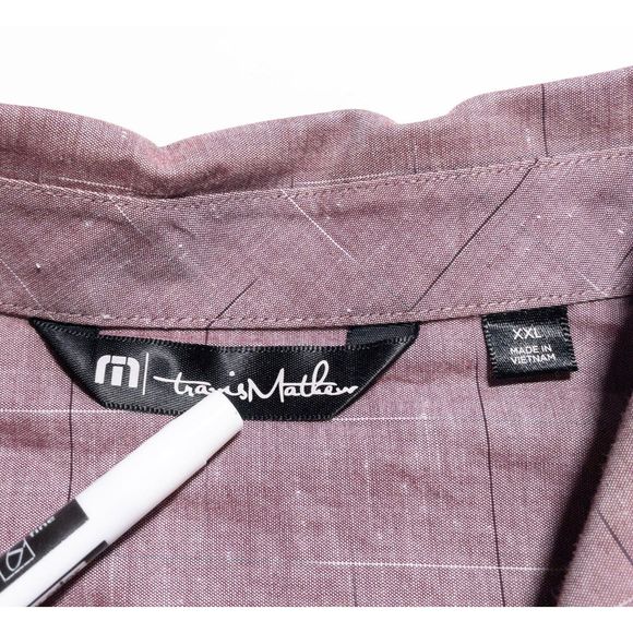 Travis Mathew Button-Up Shirt Men's 2XL Red Geometric Short Sleeve Stretch Wick - Picture 2 of 11